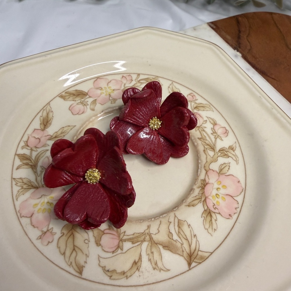 Handmade Red Floral Earrings